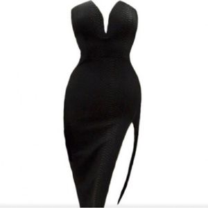 Jluxlabel black high slit strapless dress